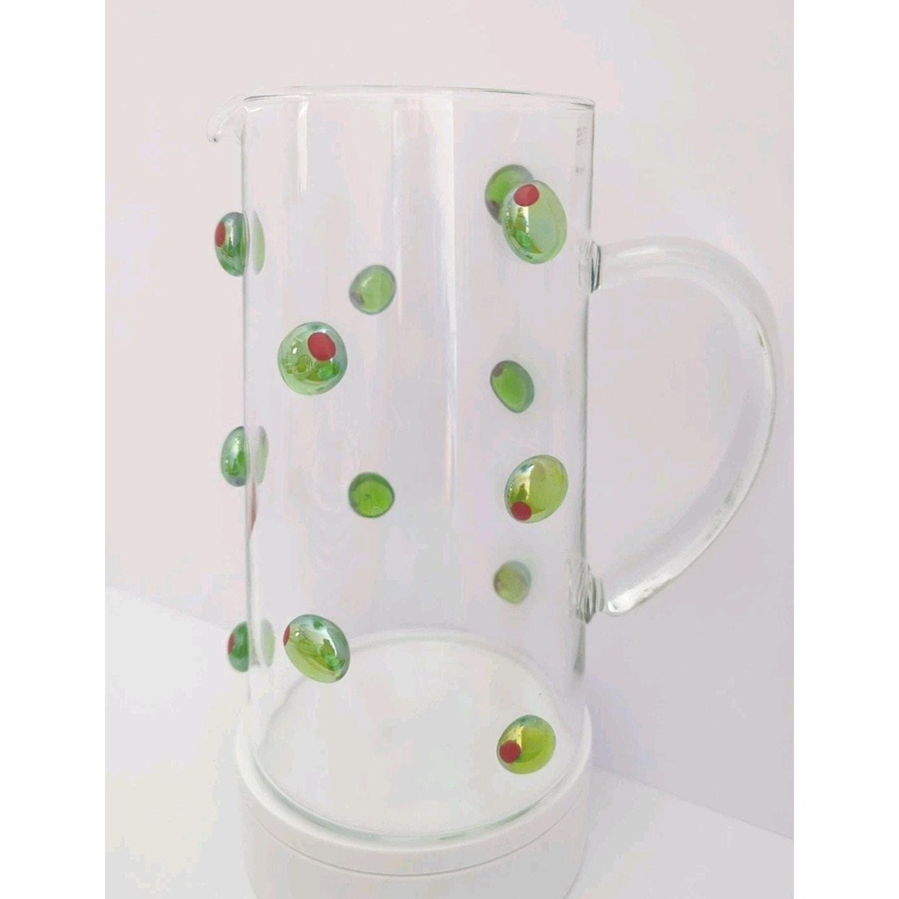 Alan Lee Collection Vintage Martini Pitcher Clear Glass Applied Olives Barware